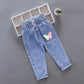 Girls Floral Graffiti Denim Pants - Cartoon Casual Jeans