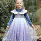 Girls Velvet Blue Cape Princess Dress Set - Warm Party Outfit