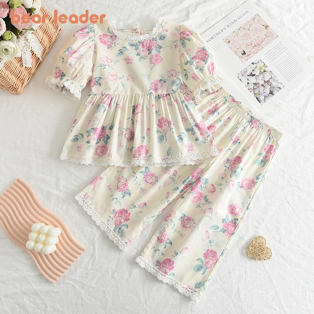 Girls Bubble Sleeve Shirt and Wide Leg Pants Set