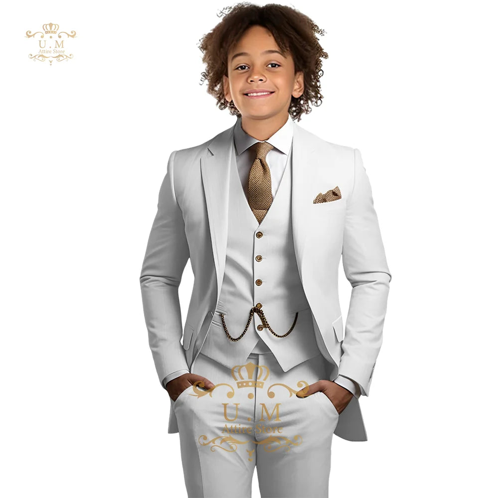 Boys Khaki 3-Piece Suit - Jacket Vest and Pants Tuxedo Set