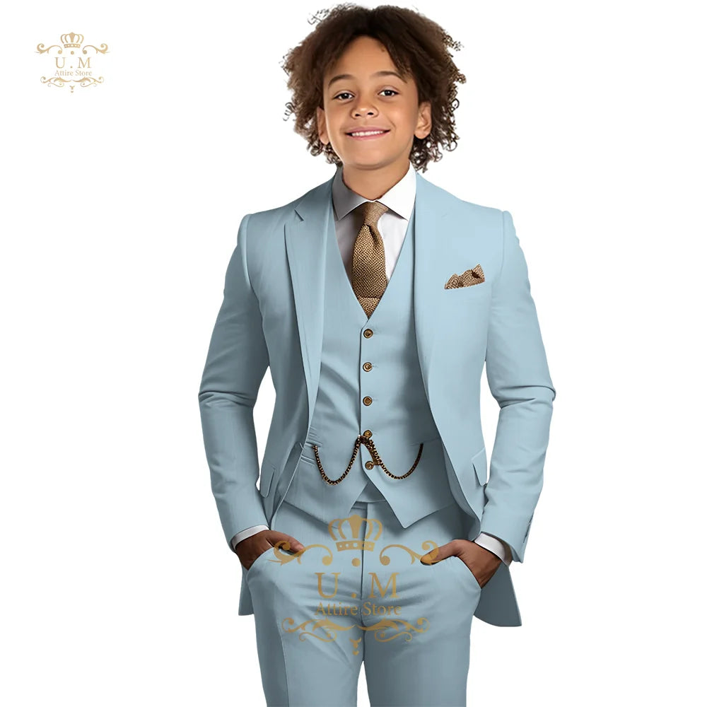 Boys Khaki 3-Piece Suit - Jacket Vest and Pants Tuxedo Set