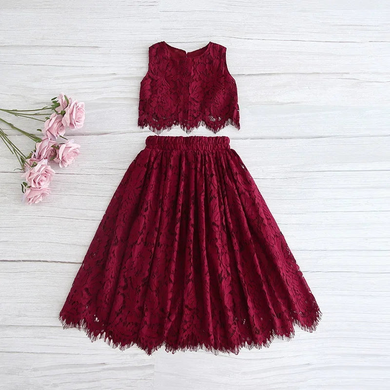 Girls Lace Top and Long Skirt Summer Outfit Set