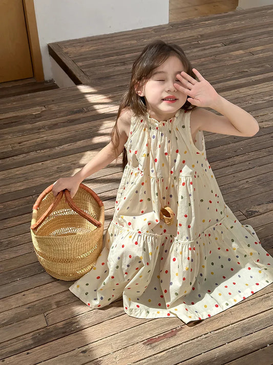 Girls Polka Dot Skirt Vest Dress - Casual Summer Outfit