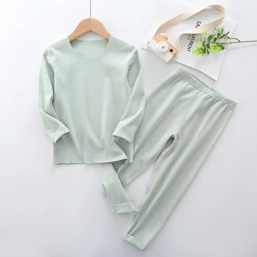 Kids Thermal Underwear Set - Striped Warm Winter Base Layer