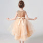Girls Sequin Lace Sleeveless Wedding Dress - Fluffy Mesh Style