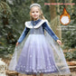 Girls Velvet Blue Cape Princess Dress Set - Warm Party Outfit