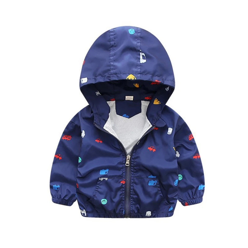 Kids Dinosaur Windbreaker Jacket - Cute Cartoon Hooded Coat