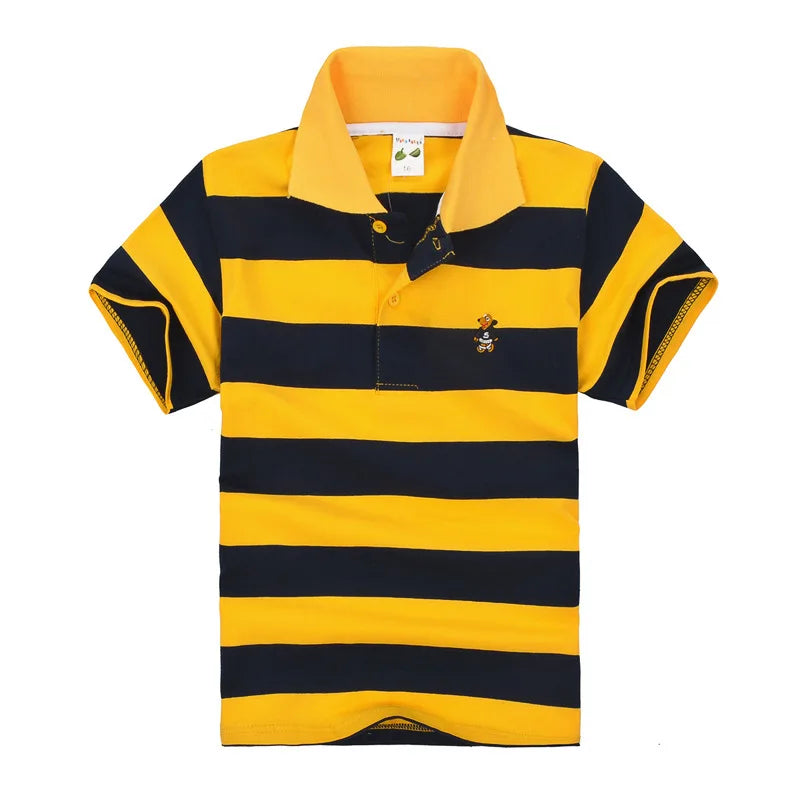 Boys Printed Polo Shirt - Cotton Blend Short Sleeve Lapel Top