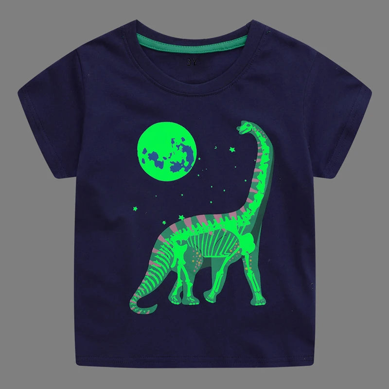 Boys Luminous Dinosaur T-Shirt - Cotton Animal Graphic Tee