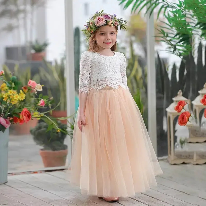 Girls Lace Top and Long Skirt Summer Outfit Set