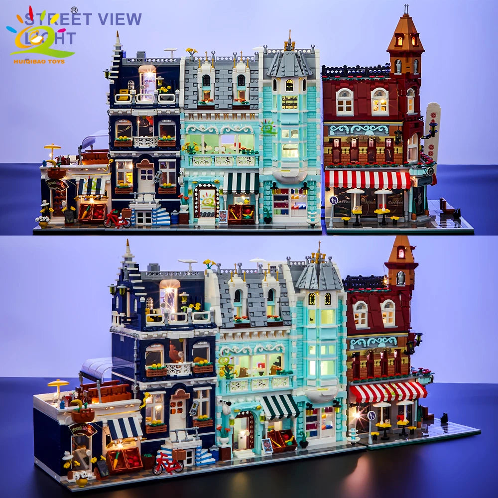 City Corner Coffee Shop Micro Blocks - Street View Architecture Set