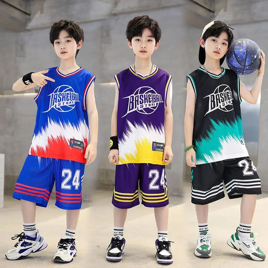 Boys Quick-Dry Basketball Suit - Sleeveless Top and Shorts Set
