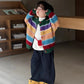 Boys Striped Knit Cardigan - Retro Rainbow Autumn Sweater