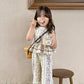 Girls Bubble Sleeve Shirt and Wide Leg Pants Set