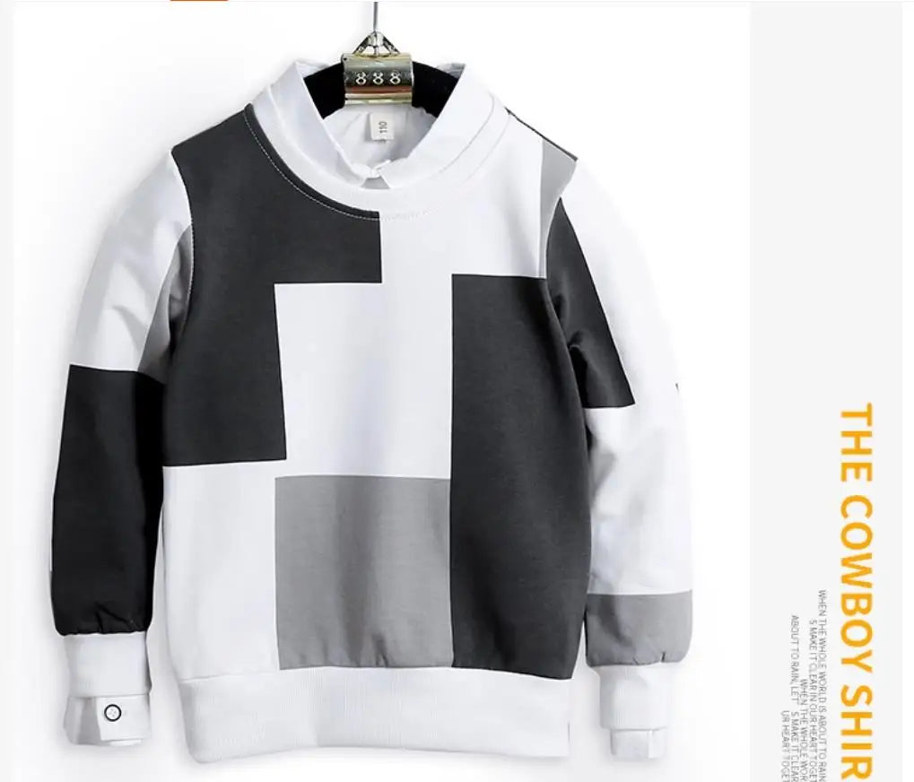Boys Plus Velvet Long Sleeve Hoodie - Autumn Winter Warm Top