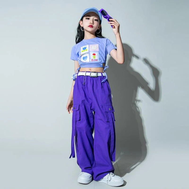 Girls Purple Hip Hop Jogger Set - Jazz Dance Outfit