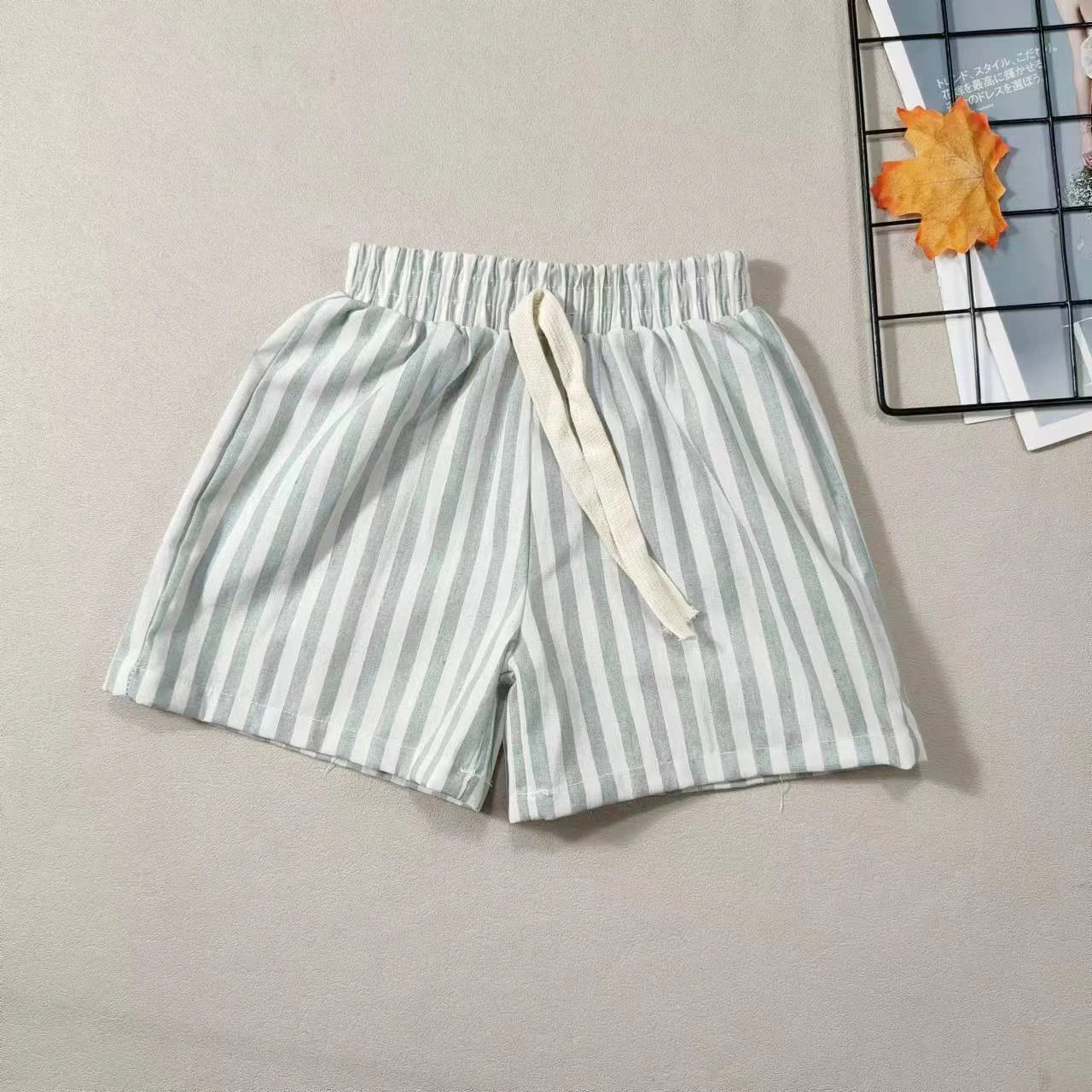 Kids Striped Cotton Blend Shorts - British Style Casual Pants