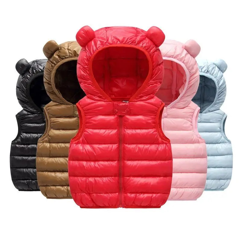 Kids Hooded Down Vest with Ears - Warm Autumn Winter Waistcoat