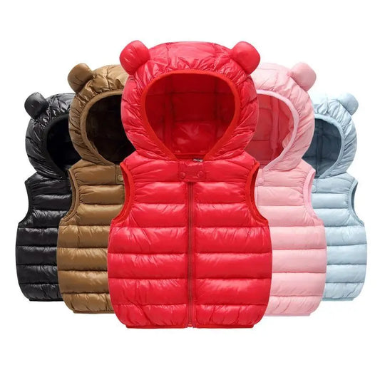 Kids Hooded Down Vest with Ears - Warm Autumn Winter Waistcoat
