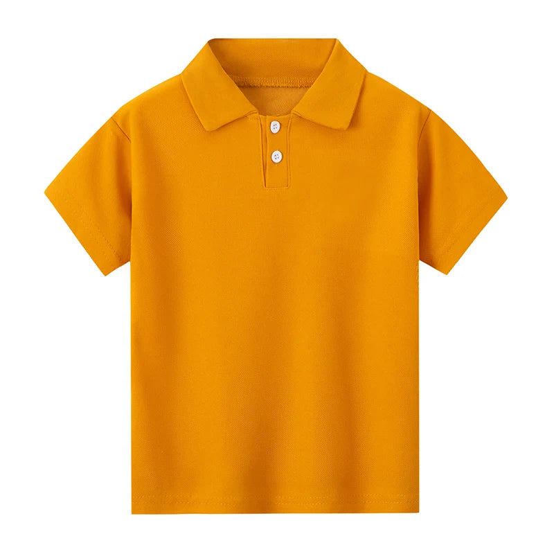 Kids Solid Color Polo Shirt Set - Short Sleeve Lapel Sports Top