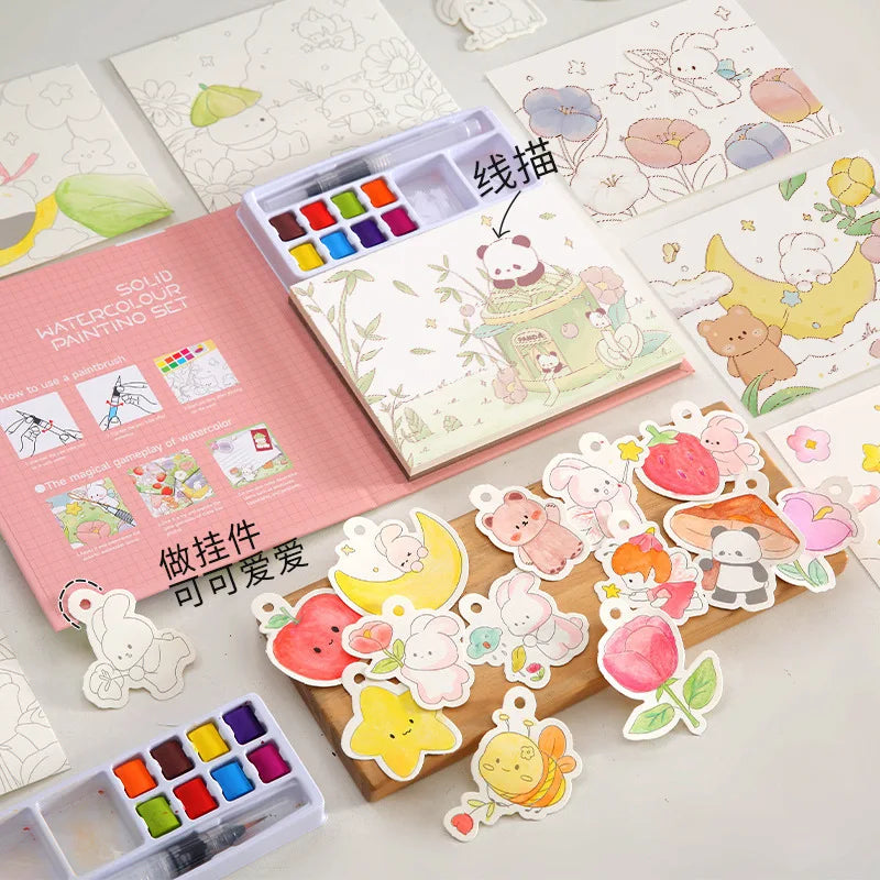 Reusable Watercolor Coloring Book Painting Kit