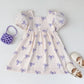 Girls Puff Sleeve Bow Print Princess Dress - Square Collar
