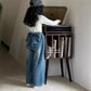 Girls Bow Detail Straight Leg Wide Leg Jeans