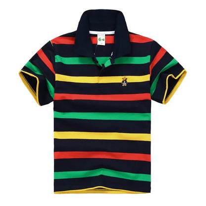 Boys Printed Polo Shirt - Cotton Blend Short Sleeve Lapel Top