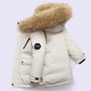 Kids Hooded Fur Collar Winter Jacket - Thick Warm Outerwear
