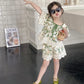 Girls Bubble Sleeve Shirt and Wide Leg Pants Set