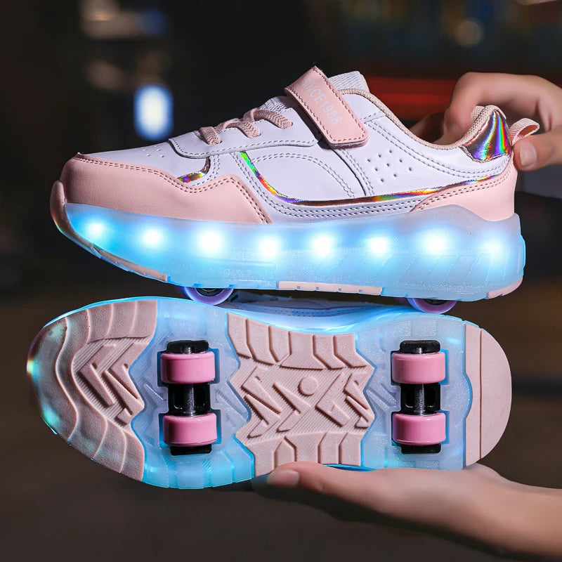 Kids Light-Up Roller Skate Shoes - Removable Wheel Sneakers