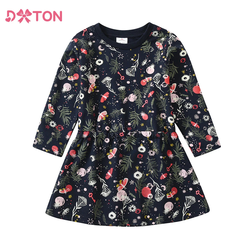 Girls Floral Long Sleeve Winter Dress - Warm Cotton Style