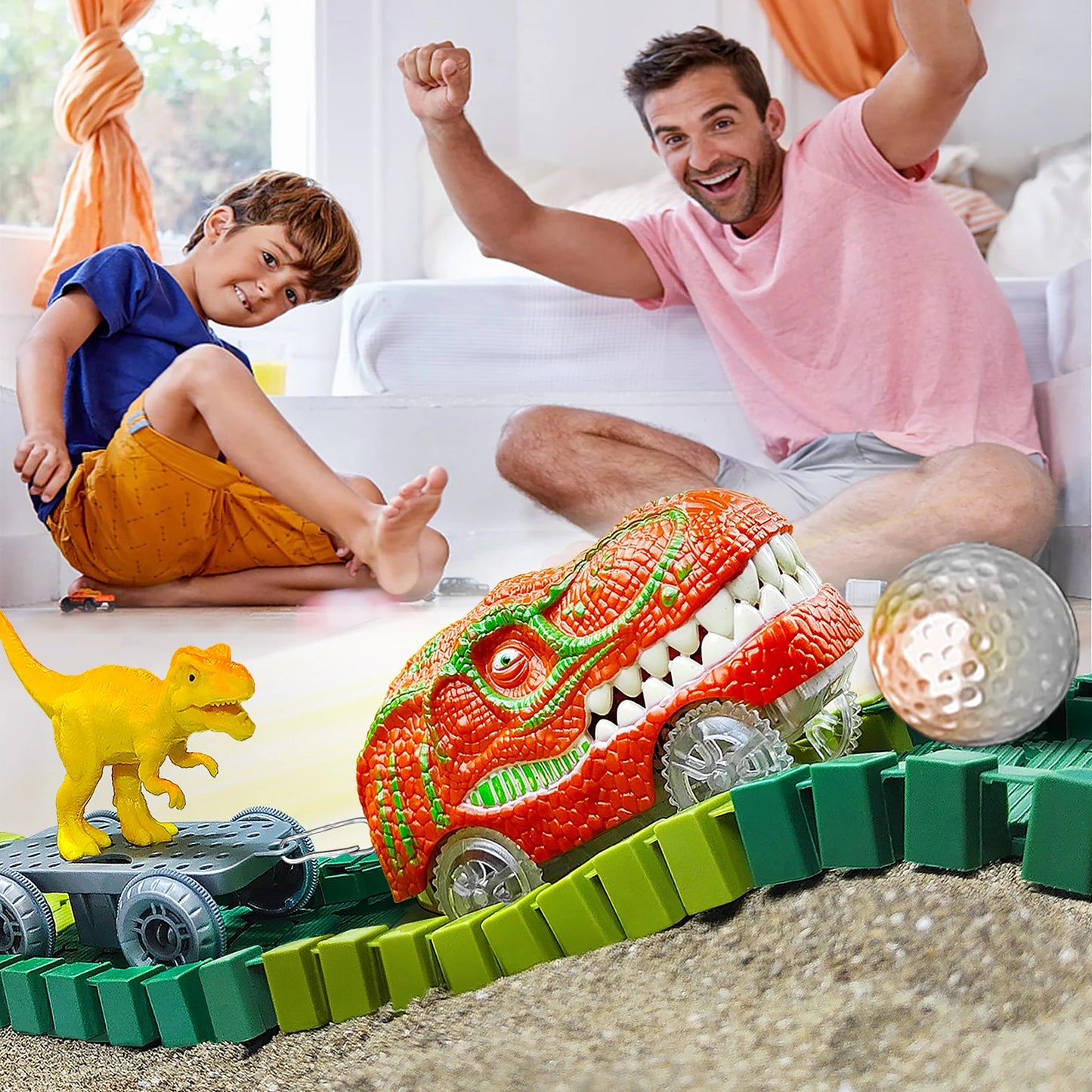 Dinosaur Flexible Race Track Set - Flash Light Car Educational Toy