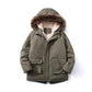 Kids Plush Hooded Padded Jacket - Medium Length Winter Coat