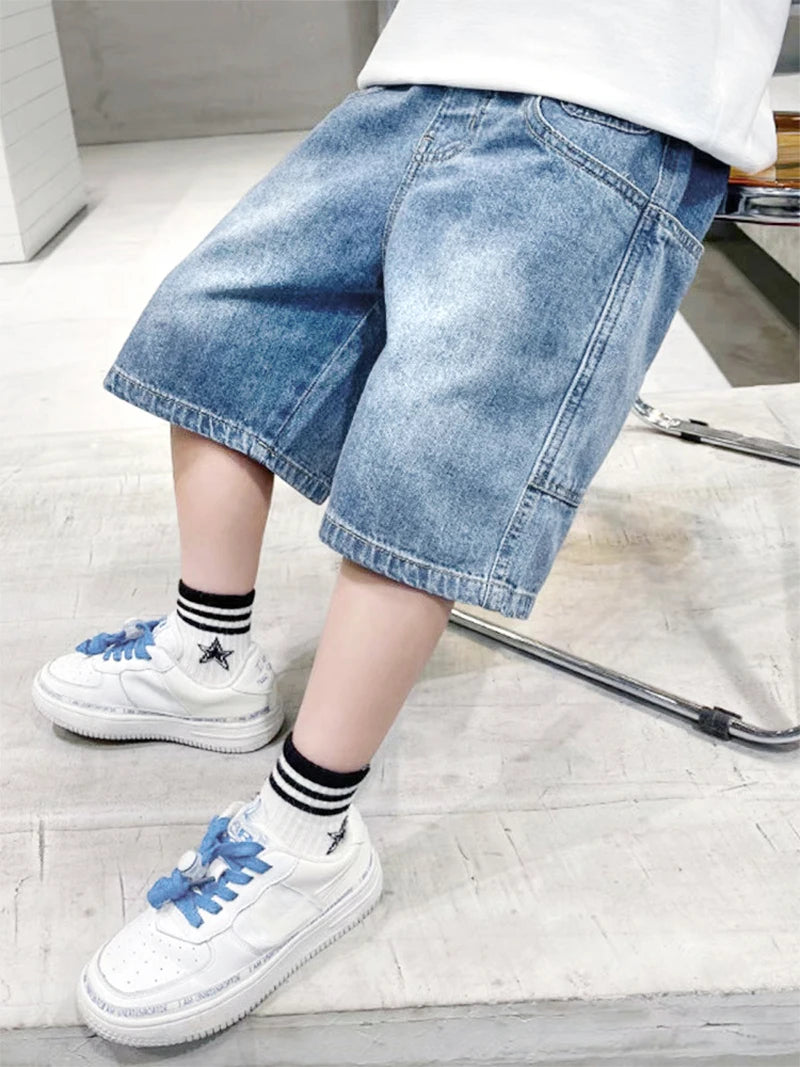 Boys Denim Elastic Waist Shorts - Casual Summer Trousers