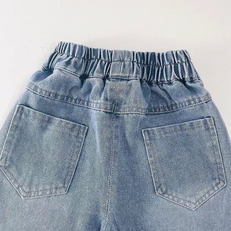 Girls Diamond Bow Straight Leg Jeans - Loose Denim Trousers