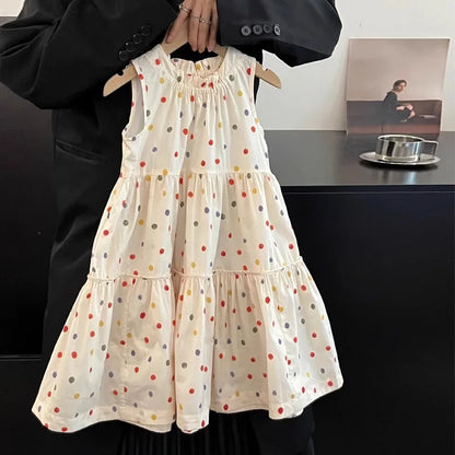 Girls Polka Dot Skirt Vest Dress - Casual Summer Outfit
