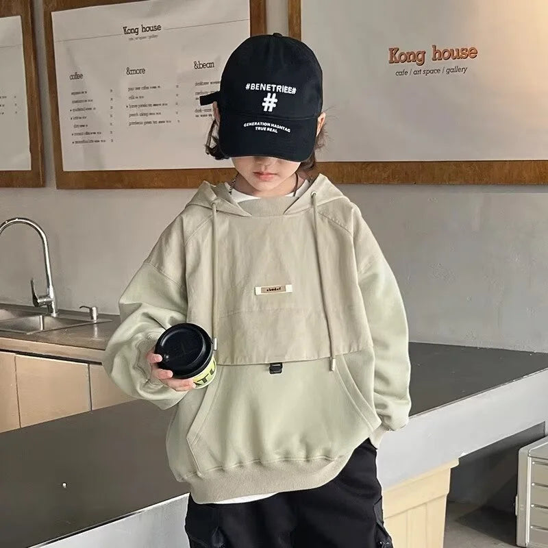Boys Hooded Sweatshirt - Loose Long Sleeve Pullover Top