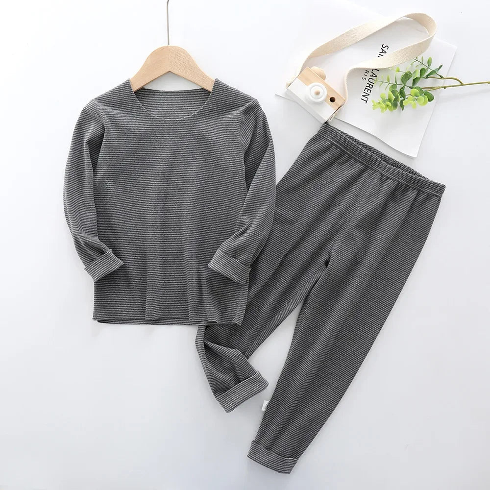 Kids Thermal Underwear Set - Striped Warm Winter Base Layer
