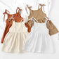 Girls Solid Suspender Summer Dress - Pocket Casual Style