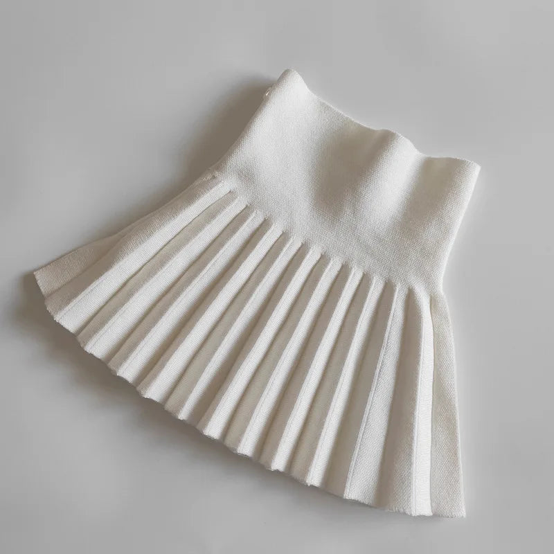 Girls Knitted High Waist Pleated Mini Tutu Skirt