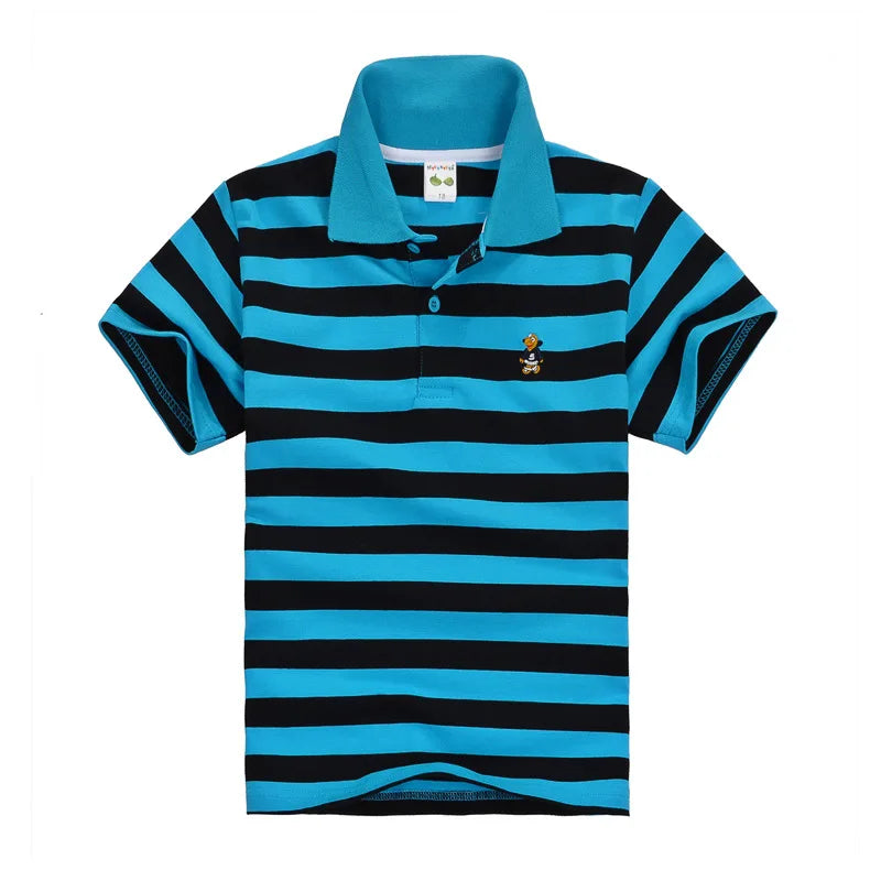 Boys Printed Polo Shirt - Cotton Blend Short Sleeve Lapel Top