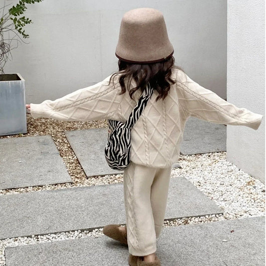 Girls Winter Pullover Two Piece Set - Korean Style Outfit