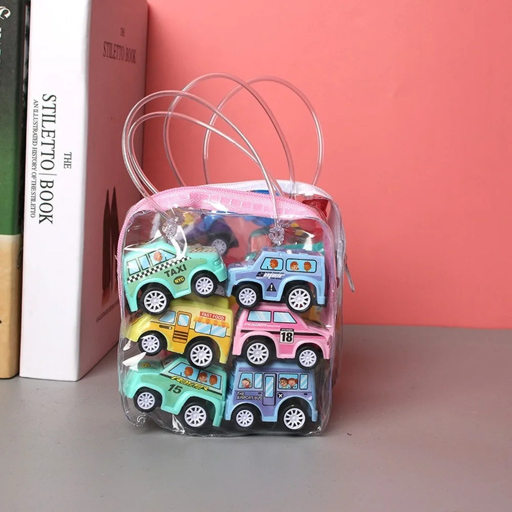 6-Piece Pull Back Car Model Set - Fire Truck Taxi Mini Vehicles
