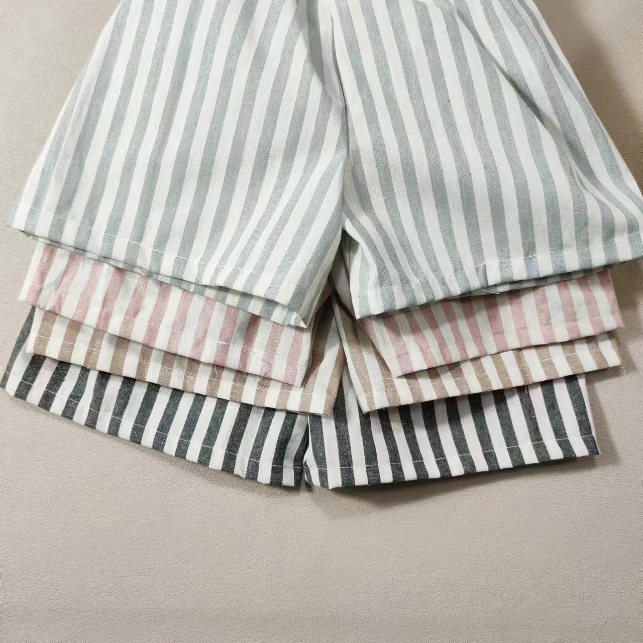 Kids Striped Cotton Blend Shorts - British Style Casual Pants