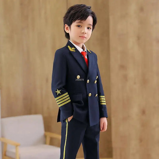 Boys Pilot Uniform Suit - Formal Jacket and Pants Costume