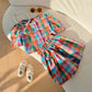 Girls Bubble Sleeve Shirt and Wide Leg Pants Set