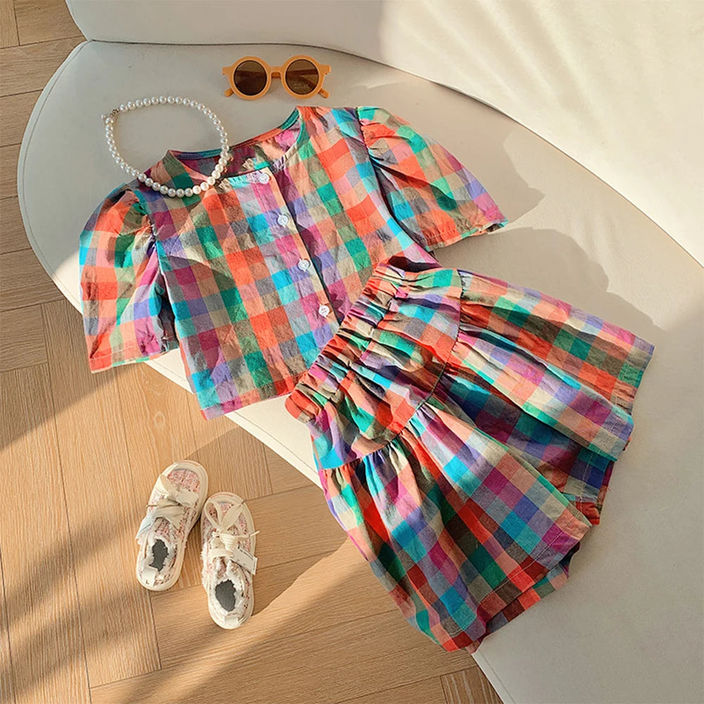 Girls Bubble Sleeve Shirt and Wide Leg Pants Set
