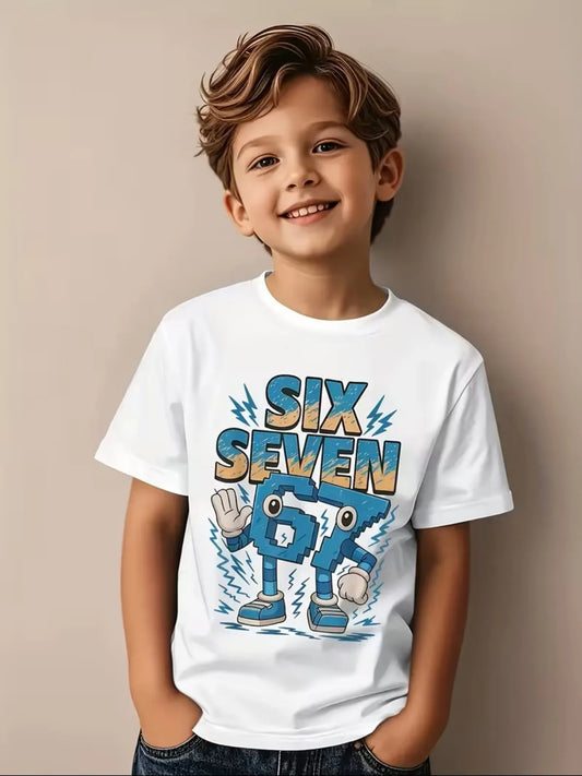 Kids Number Graphic T-Shirt - Loose Short Sleeve Summer Top