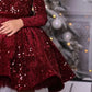 Baby Girls Long Sleeve Christmas Sequin Dress - Vintage Bow Gown